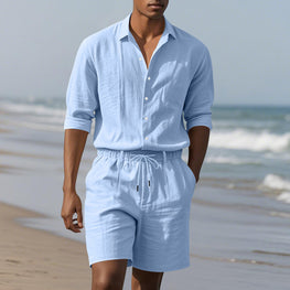Long Sleeve Shirt Casual Shorts Beach Suit
